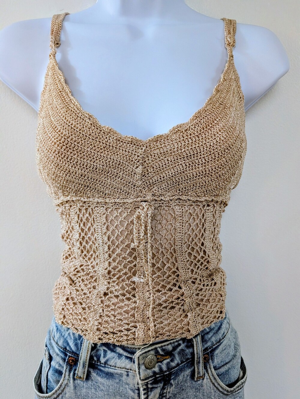 Crochet Tank Top - Beige Knit Camisole